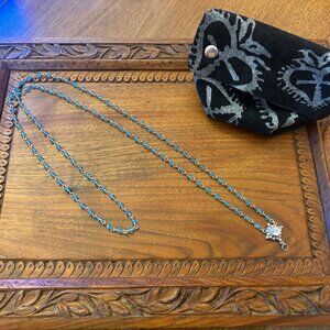 Virgins Saints & Angels Topaz Blue Crystal Beaded Lariat Necklace Wrap Silver